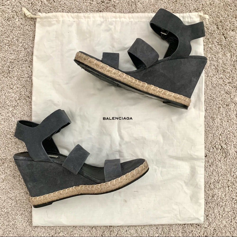 Balenciaga Charcoal Grey Suede Wedges